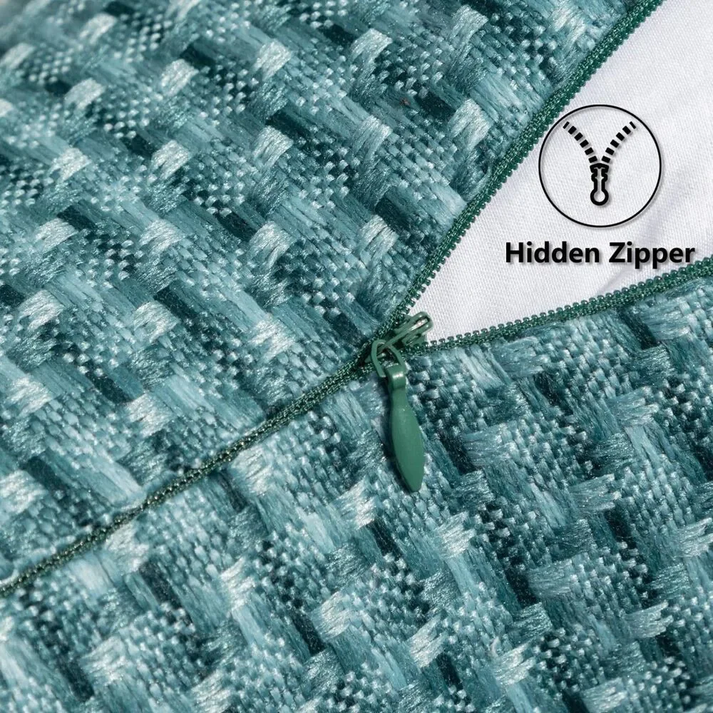 ✨ Kevin Textile Outdoor Waterproof Pillow Covers, Teal Checkered 20x20, Set of 2 - Picture 5 of 10